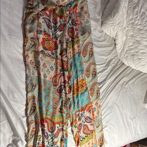 Rose & Olive Turquoise, Orange & Yellow Floral Paisley Pants